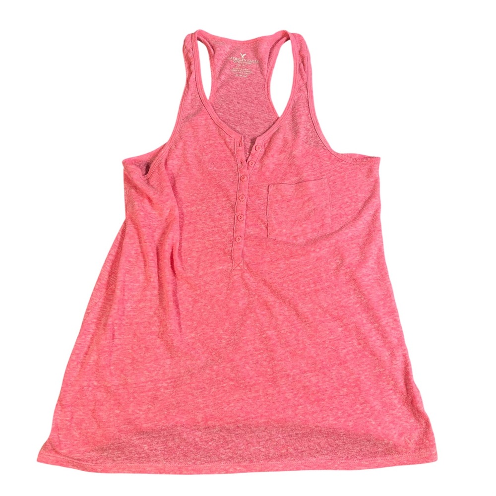 American Eagle Pink Henley Half Button-Up Tank Top Womens Medium Chest Pocket